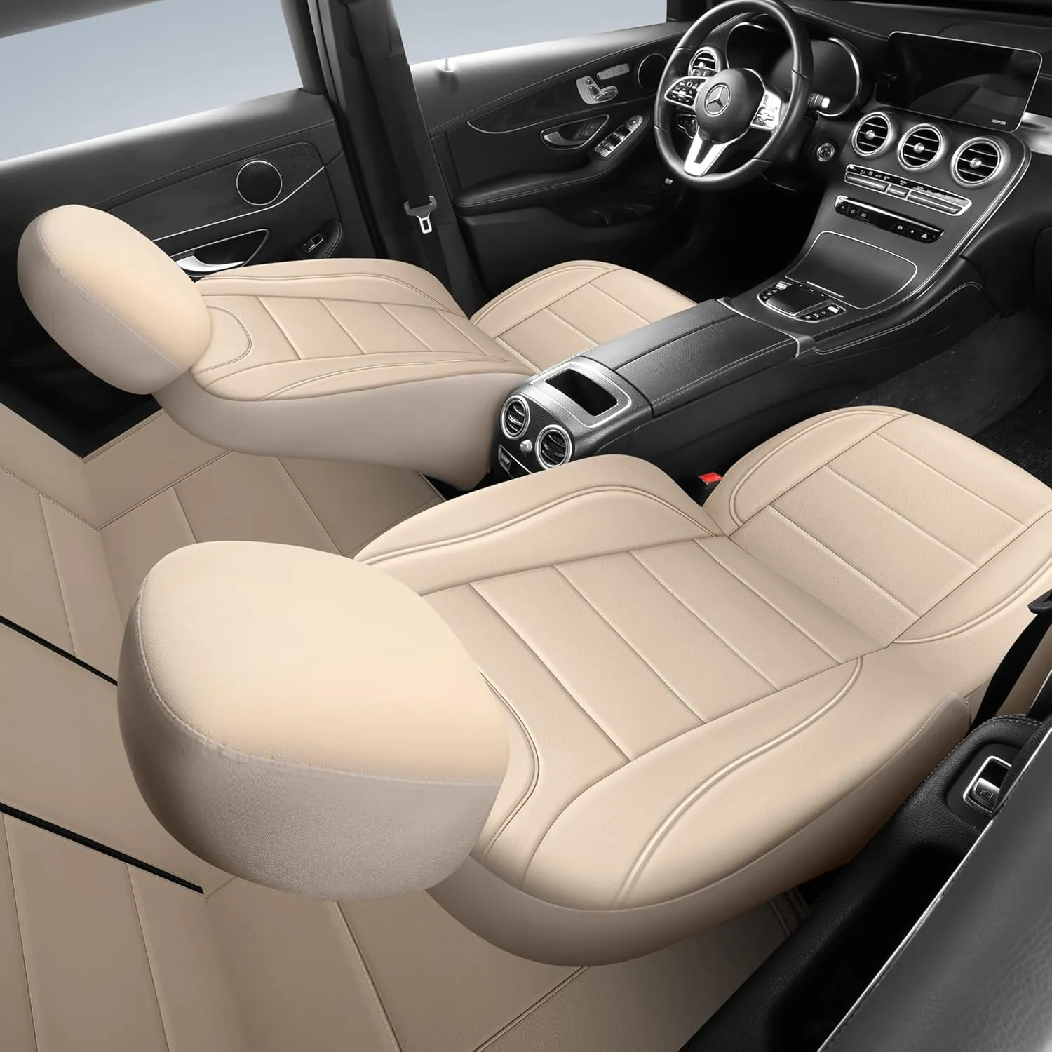 Car Seat Covers, Quilting Leather Seat Cover Two Front Seats,Waterproof Faux Leather Automotive Seat Covers for Cars,Universal Car Interior Fit for Suvs,Trucks,Airbag Compatible (2PCS,N4)