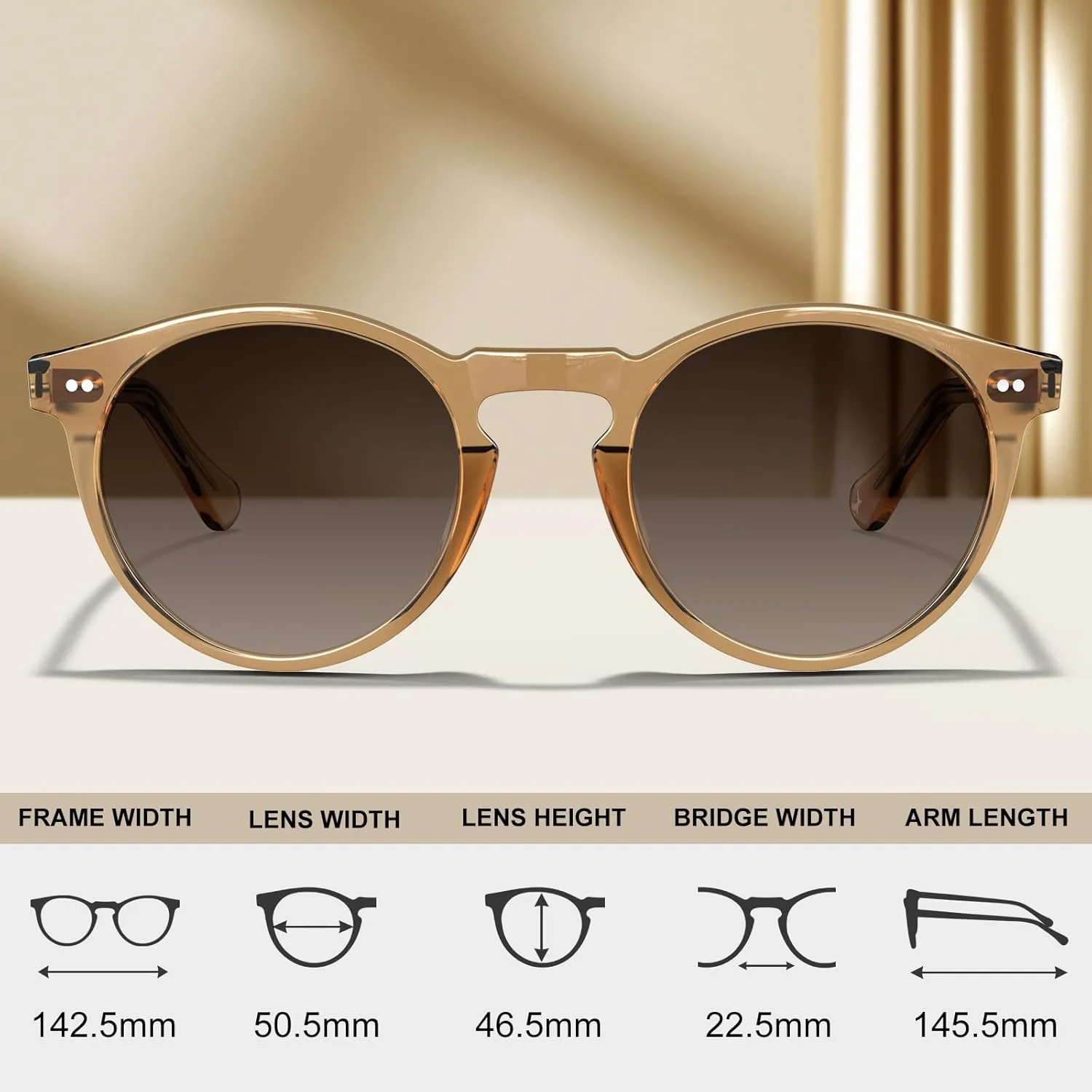 CARFIA Acetate Vintage Round Polarized Sunglasses for Men UV400 Lenses Hand-crafted Frame