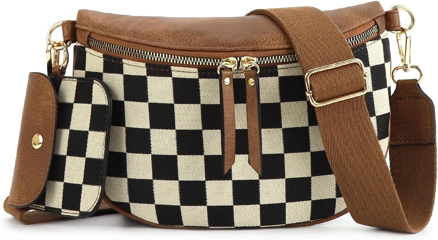 Checkerboard Purses for Women PU Leather Chest Bag Medium Sized Shoulder Bag Plaid Crossbody Bag 2025