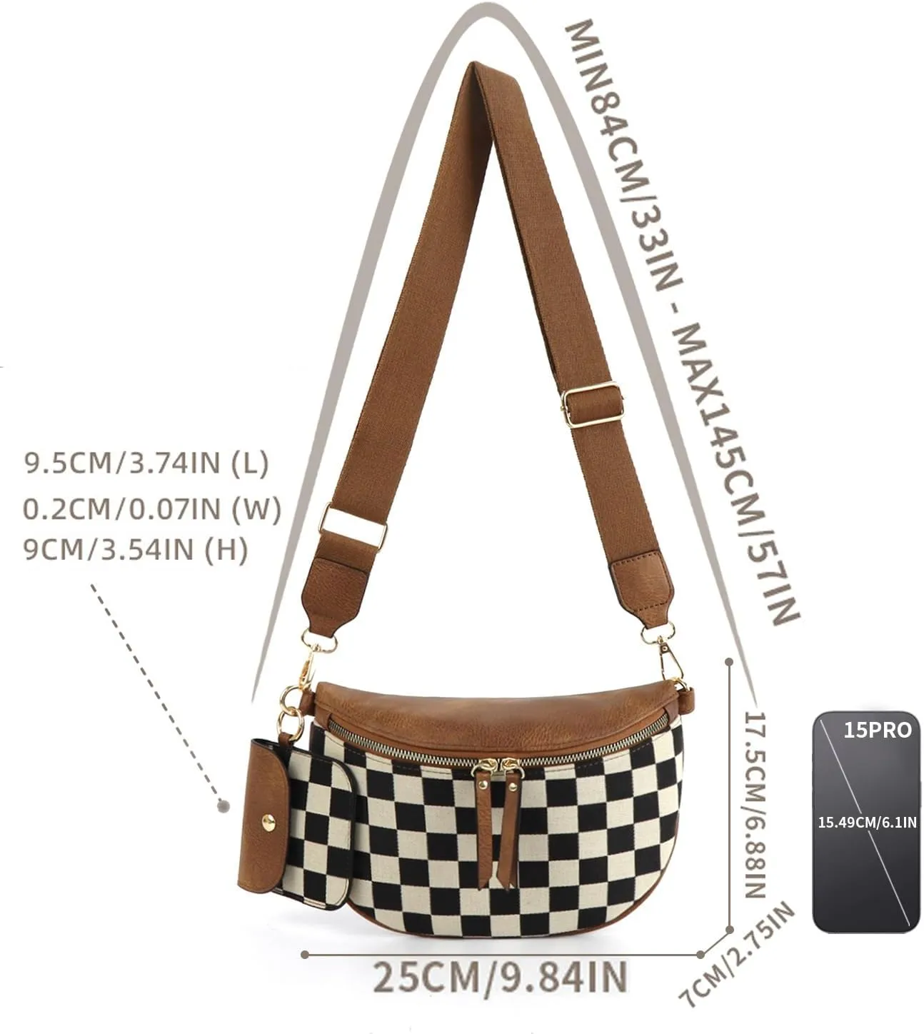 Checkerboard Purses for Women PU Leather Chest Bag Medium Sized Shoulder Bag Plaid Crossbody Bag 2025
