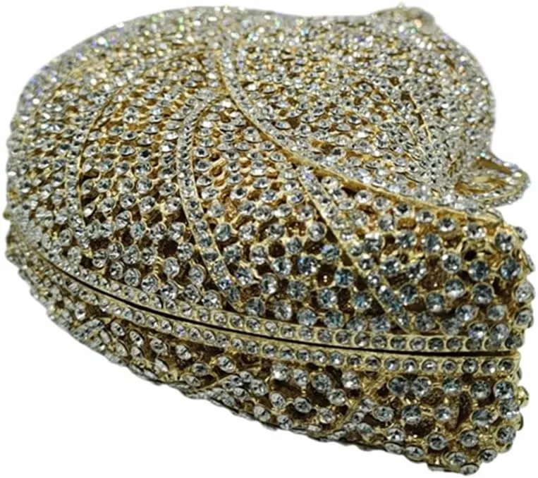 Chic Women Leaf Shape Clutch Bag Crystal Evening Bag Diamond Purse Rhinestone Handbag for Wedding Party Prom