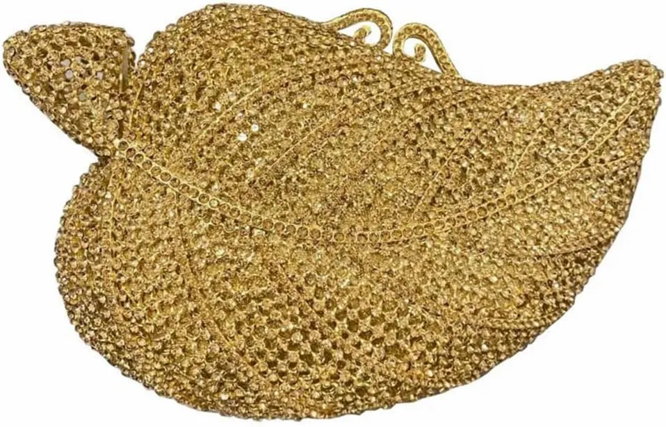 Chic Women Leaf Shape Clutch Bag Crystal Evening Bag Diamond Purse Rhinestone Handbag for Wedding Party Prom