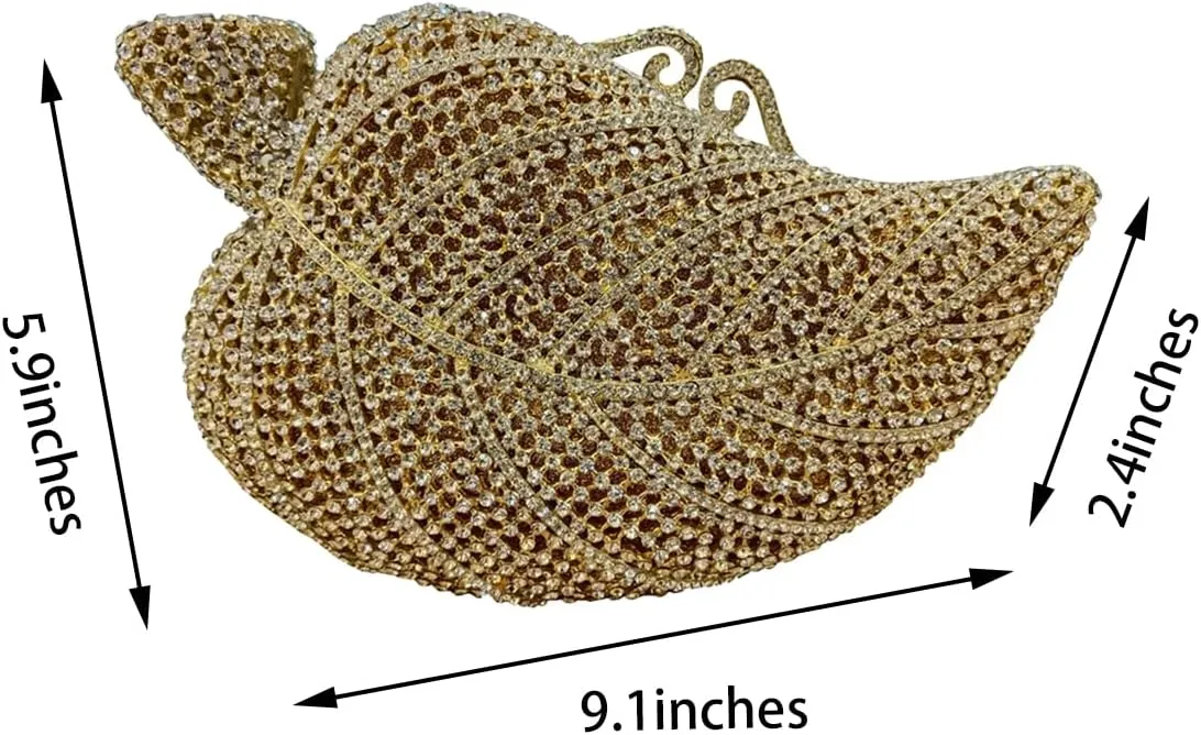 Chic Women Leaf Shape Clutch Bag Crystal Evening Bag Diamond Purse Rhinestone Handbag for Wedding Party Prom