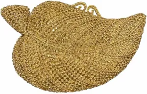 Chic Women Leaf Shape Clutch Bag Crystal Evening Bag Diamond Purse Rhinestone Handbag for Wedding Party Prom