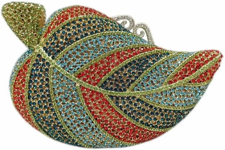 Chic Women Leaf Shape Clutch Bag Crystal Evening Bag Diamond Purse Rhinestone Handbag for Wedding Party Prom