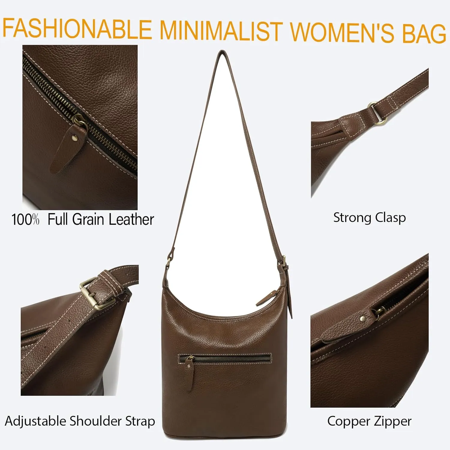 Classic Leather Hobo Shoulder Bag Leather Adjustable Strap Minimalist Style Genuine Cowhide Perfect for Everyday Use