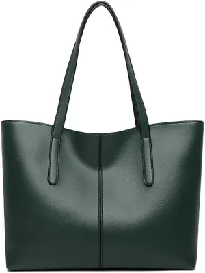 Classic Leather Tote Bag, Large Capacity Shoulder Handbag for Women, Available in Black, Green, Red, Silver
