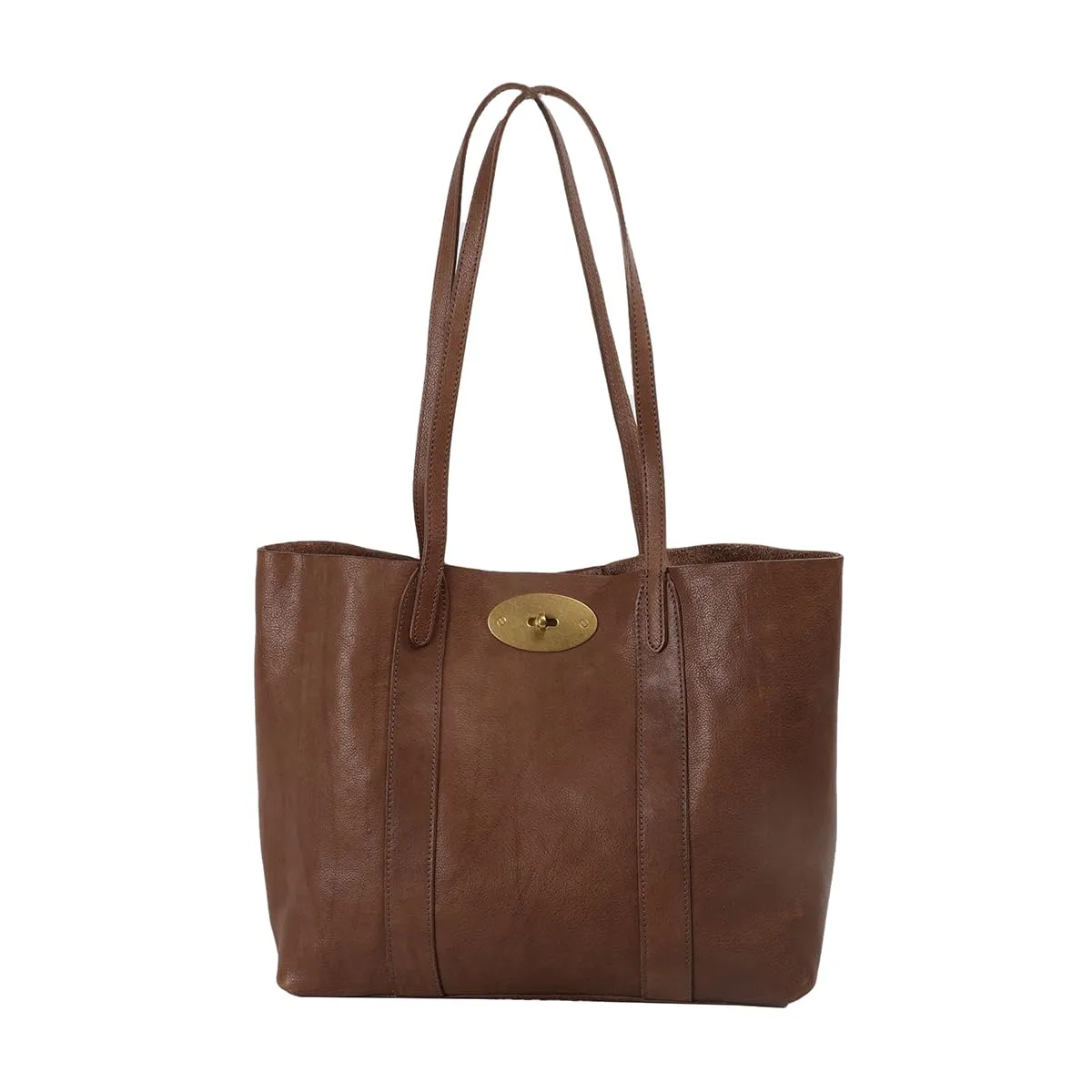 Classic Leather Tote Bag with Gold-Tone Hardware, Large Capacity Shopping Handbag, Black and Brown (Gray)