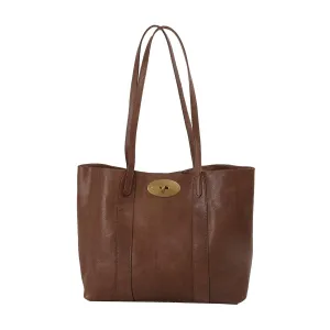 Classic Leather Tote Bag with Gold-Tone Hardware, Large Capacity Shopping Handbag, Black and Brown (Gray)