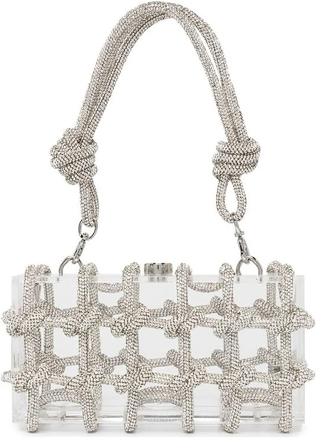 Clear Acrylic Rhinestone Purse, Sparkle Evening Clutch, Crystal Embellished Knotted Handbag for Cocktail, Party, Prom