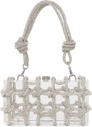 Clear Acrylic Rhinestone Purse, Sparkle Evening Clutch, Crystal Embellished Knotted Handbag for Cocktail, Party, Prom