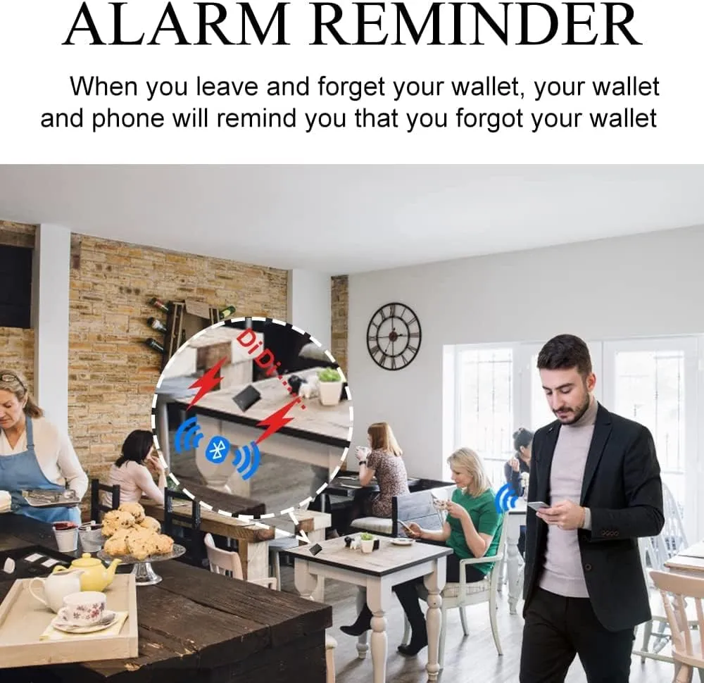 Clever Anti-Lost Wallet with Alarm, Bluetooth, Position Record (via Phone GPS) Tracker Item Finder, Bifold Cowhide Leather Locator Intelligent Trackable Minimalist Credit Card Purse