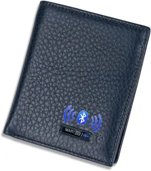 Clever Anti-Lost Wallet with Alarm, Bluetooth, Position Record (via Phone GPS) Tracker Item Finder, Bifold Cowhide Leather Locator Intelligent Trackable Minimalist Credit Card Purse