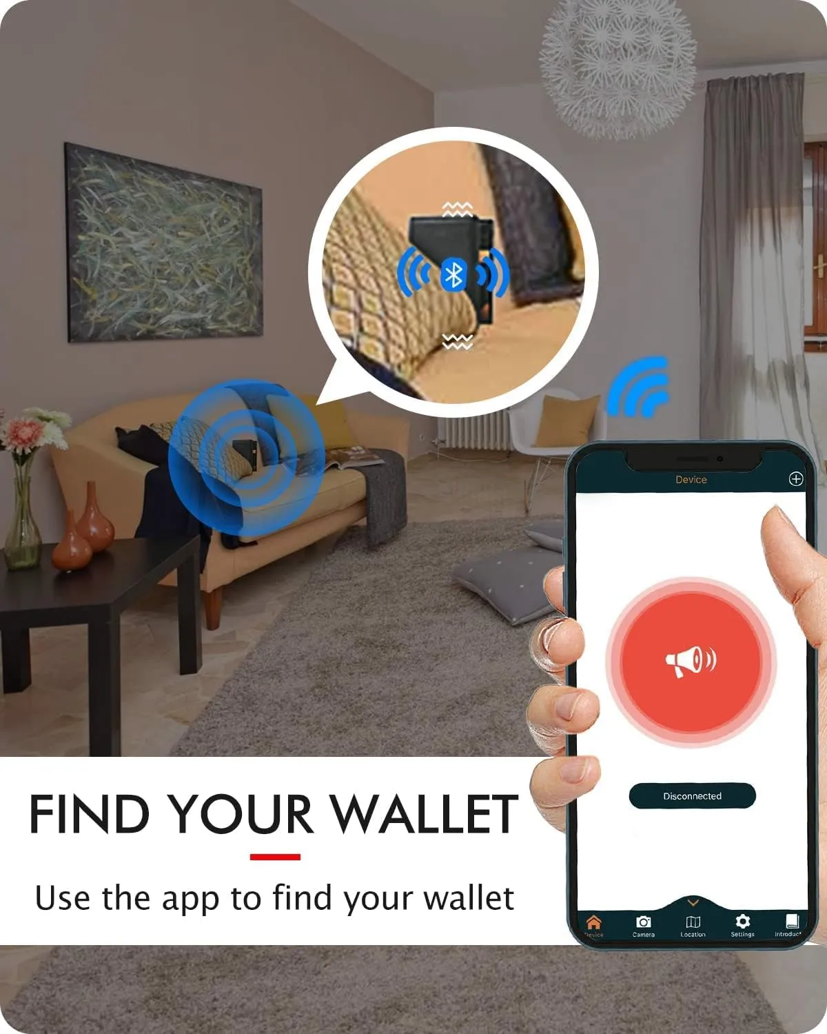 Clever Anti-Lost Wallet with Alarm, Bluetooth, Position Record (via Phone GPS) Tracker Item Finder, Bifold Cowhide Leather Locator Intelligent Trackable Minimalist Credit Card Purse
