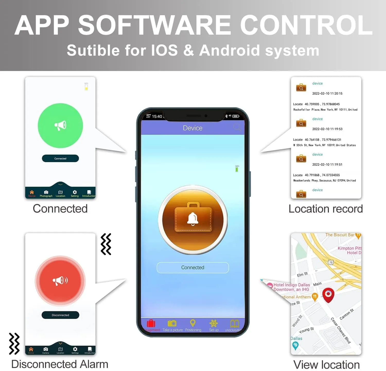 Clever Anti-Lost Wallet with Alarm, Bluetooth, Position Record (via Phone GPS) Tracker Item Finder, Bifold Cowhide Leather Locator Intelligent Trackable Minimalist Credit Card Purse