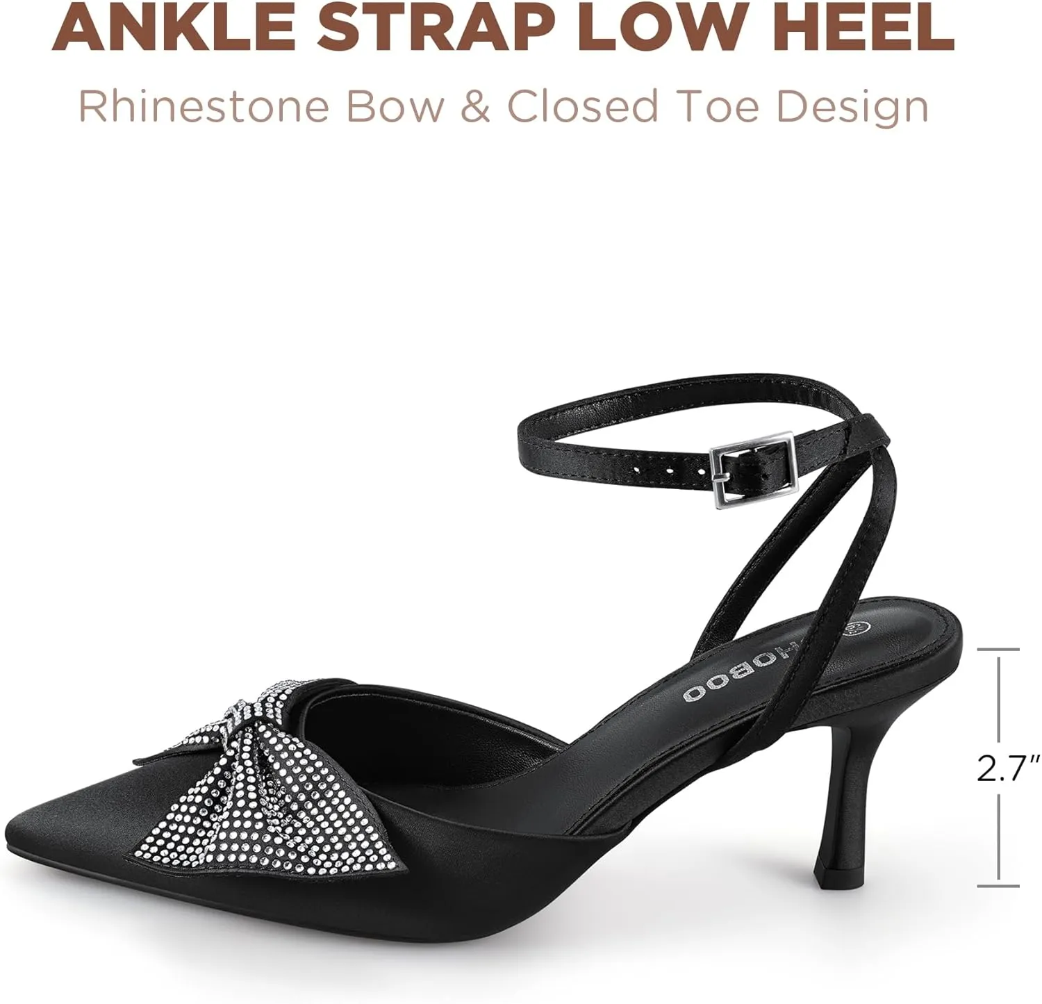 Closed Toe Butterfly Bow Heels Womens Pointed Kitten Pumps Stiletto Ankle Strappy Rhinestone Prom Party Wedding Dress Shoes