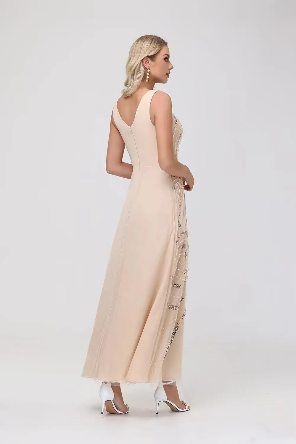 Clothfun Chiffon Long Mother of The Bride Dress 2025 Sequin Wedding Guest Dress with Jacket CY134