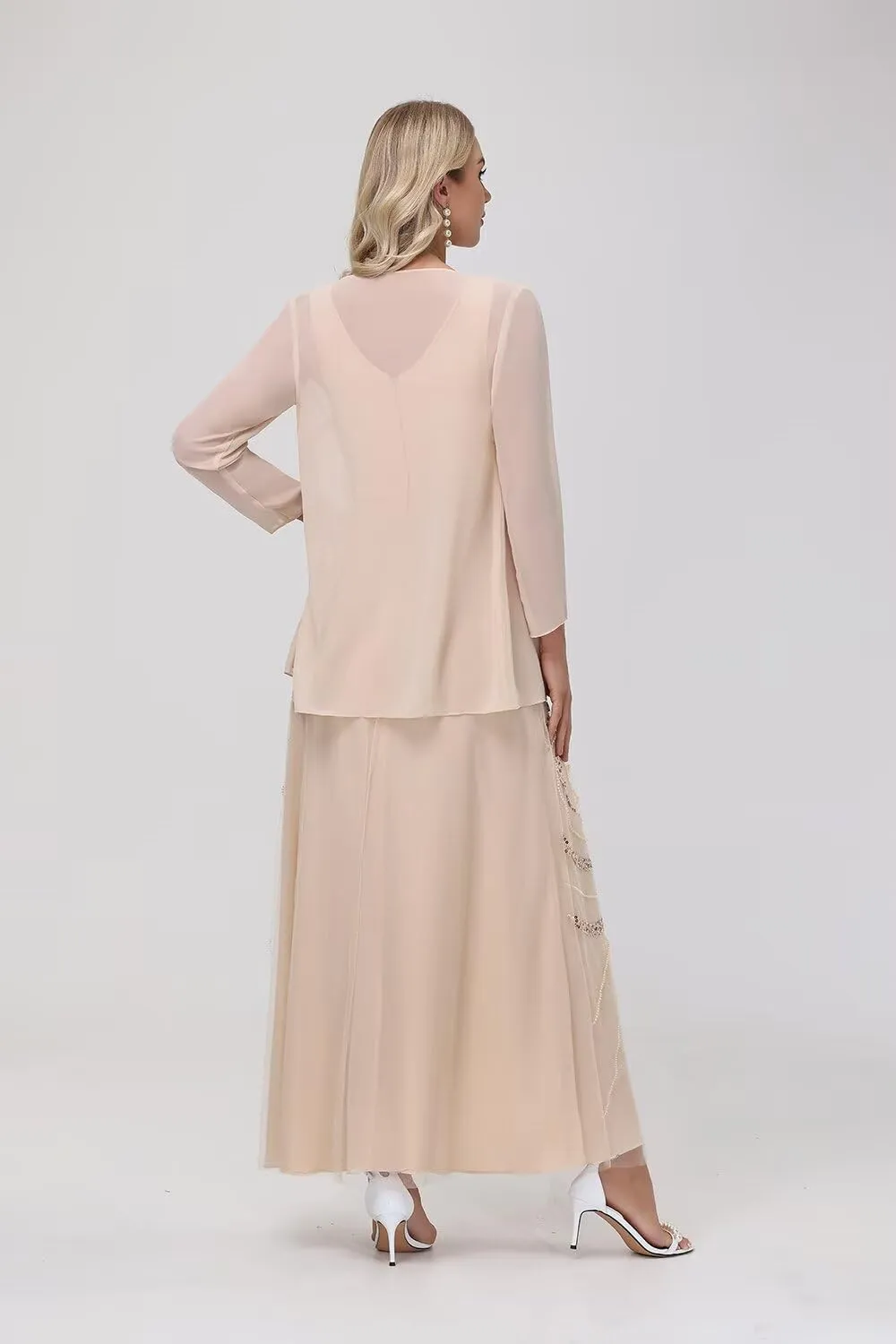 Clothfun Chiffon Long Mother of The Bride Dress 2025 Sequin Wedding Guest Dress with Jacket CY134