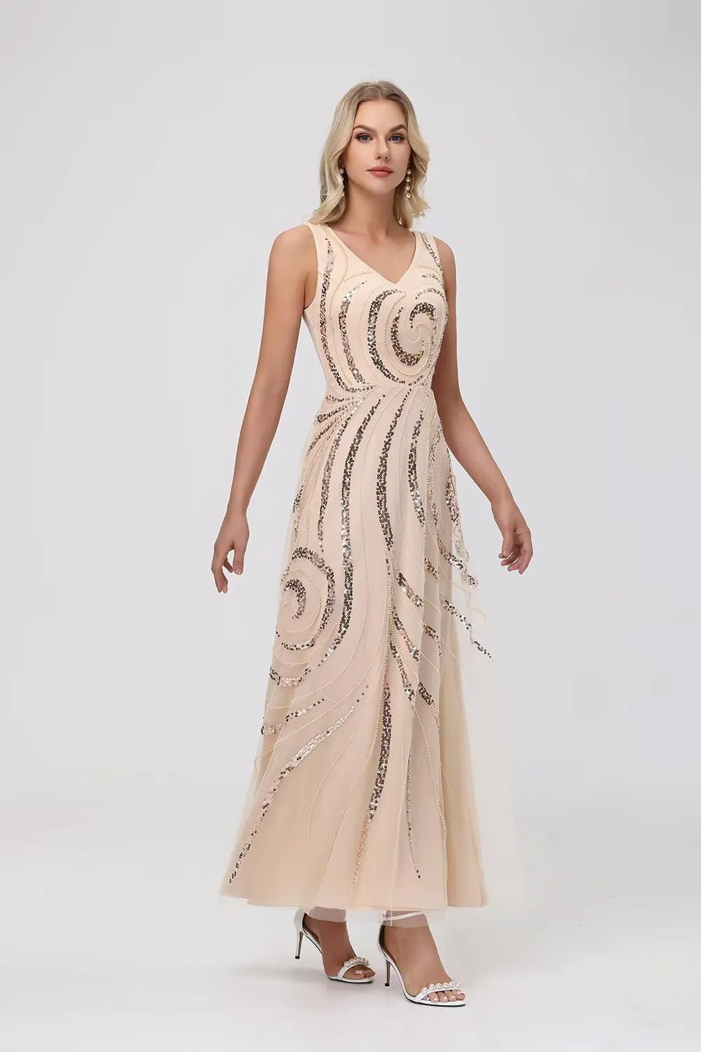 Clothfun Chiffon Long Mother of The Bride Dress 2025 Sequin Wedding Guest Dress with Jacket CY134