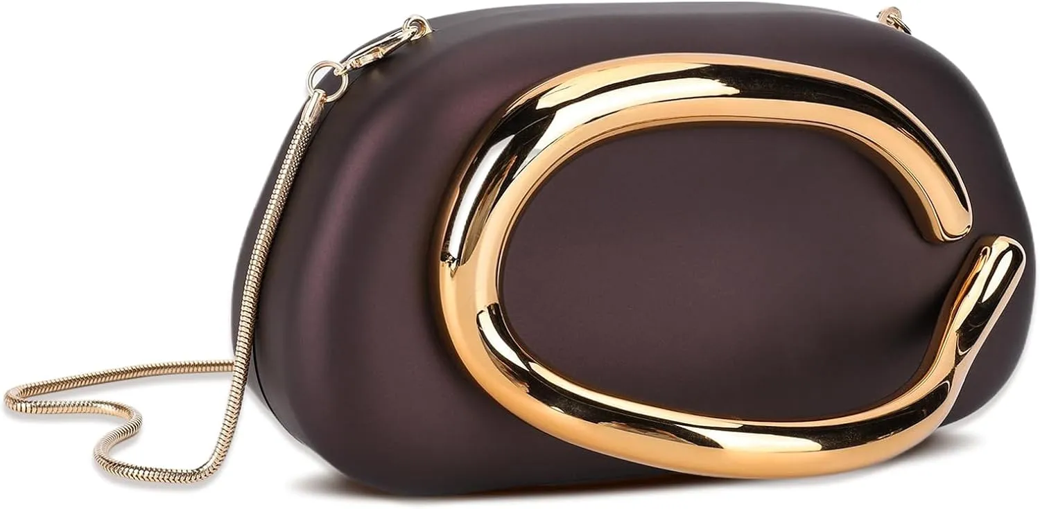 Clutch Purse for Women Gold Metal Closure Burgundy Red Clutch Evening Bag Chain Crossbody Purse