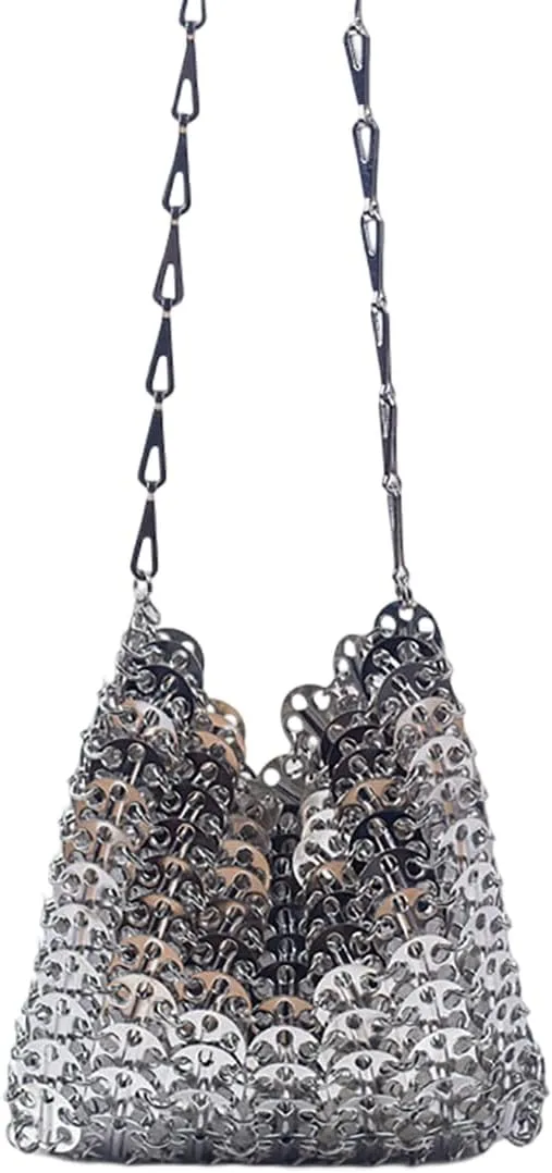 Cool Women Metallic Sequin Shoulder Bag Sparkly Evening Clutch Acrylic Handbag Hardware Chain for Prom Cocktail Party