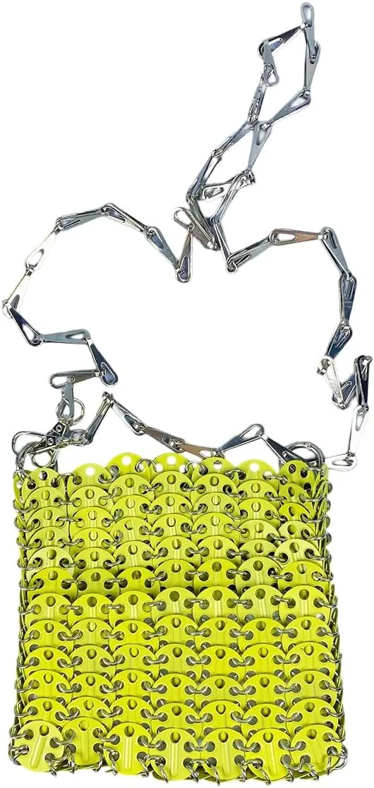 Cool Women Metallic Sequin Shoulder Bag Sparkly Evening Clutch Acrylic Handbag Hardware Chain for Prom Cocktail Party