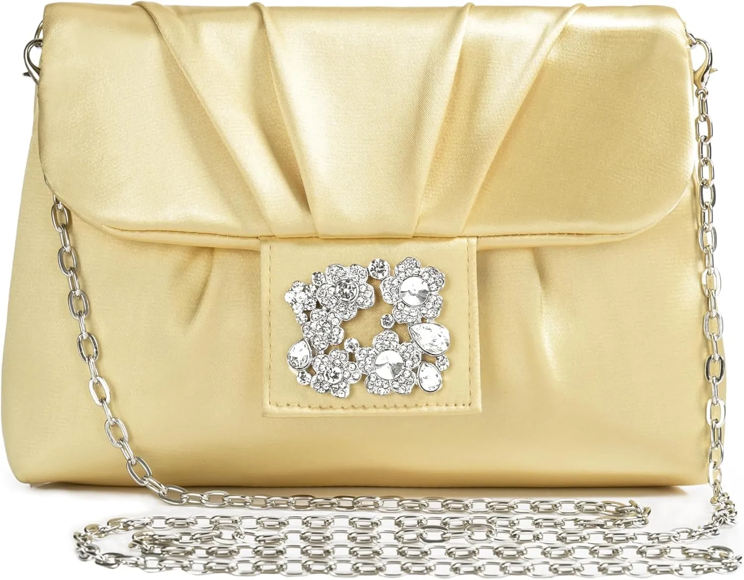 Coucoland Clutch Purses for Women - Satin Evening Bag Pleated Crossbody Bags Rhinestone Embellished Handbag for Wedding Party