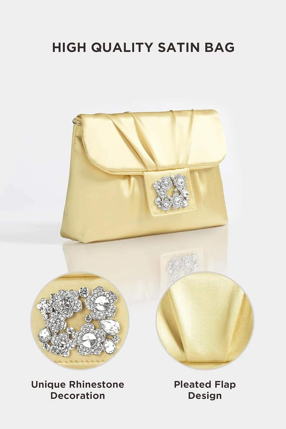 Coucoland Clutch Purses for Women - Satin Evening Bag Pleated Crossbody Bags Rhinestone Embellished Handbag for Wedding Party