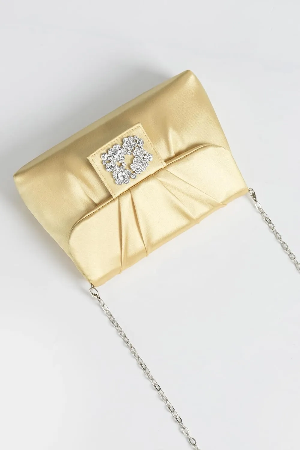 Coucoland Clutch Purses for Women - Satin Evening Bag Pleated Crossbody Bags Rhinestone Embellished Handbag for Wedding Party