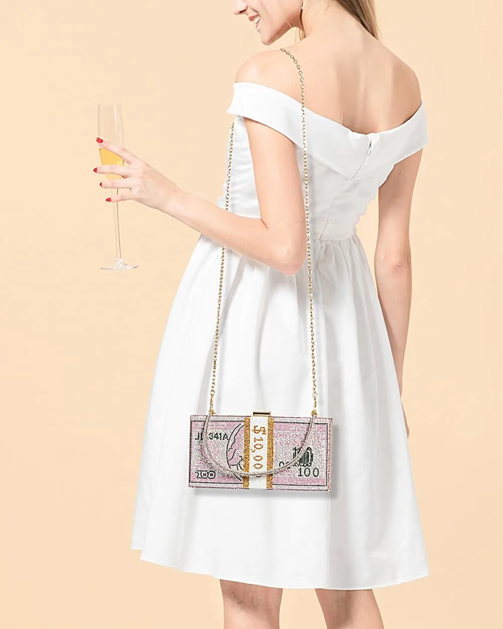Covelin Dollar Clutch Purse for Women from, Rhinestone Evening Handbag Money Bag