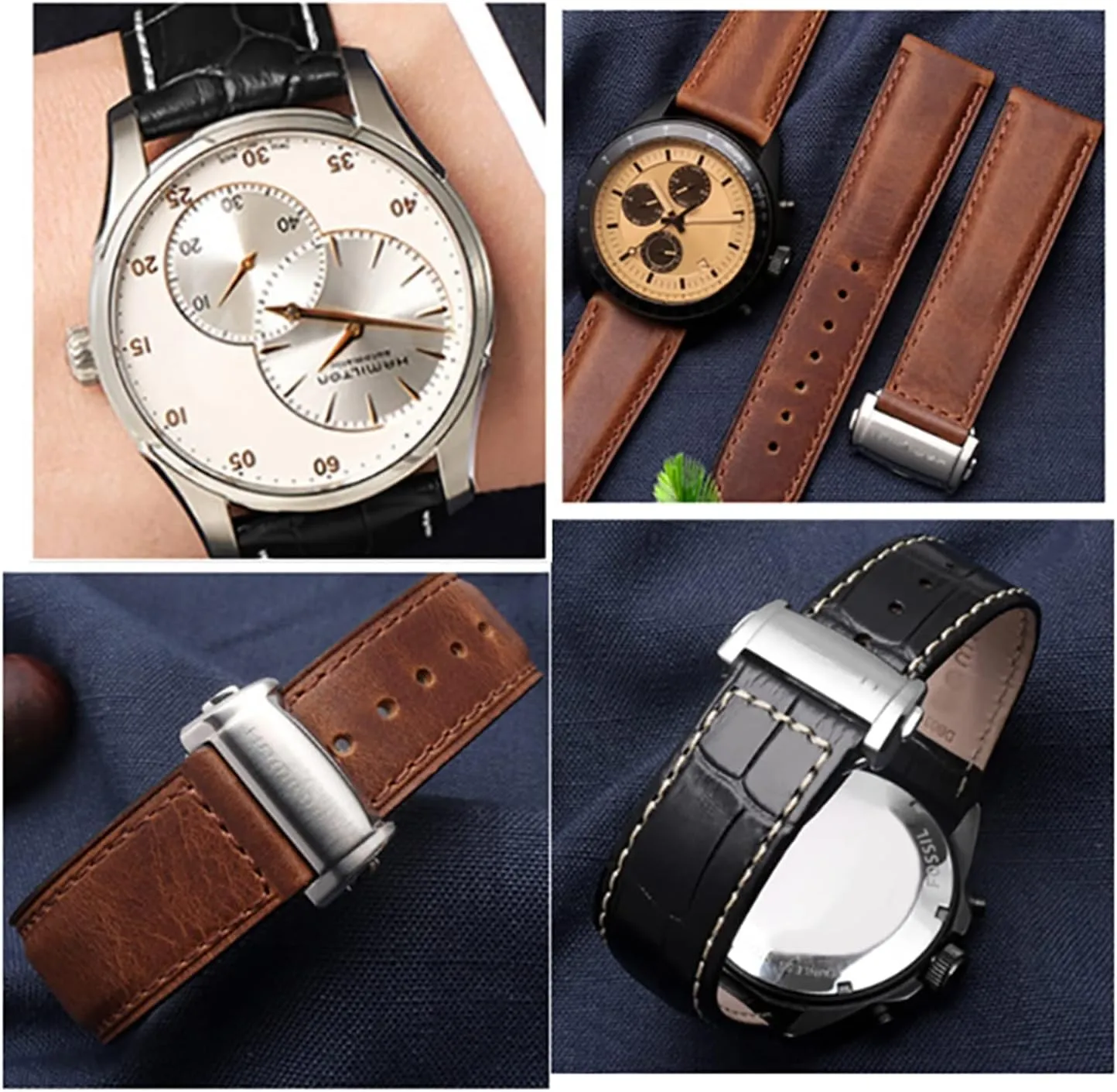 Cowhide Leather Watchband 20mm 22mm Strap Folding Buckle For Hamilton Khaki Aviation Classic Series Men Bracelet