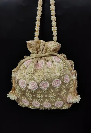 Creamy Brown embroidered Potli - Rent
