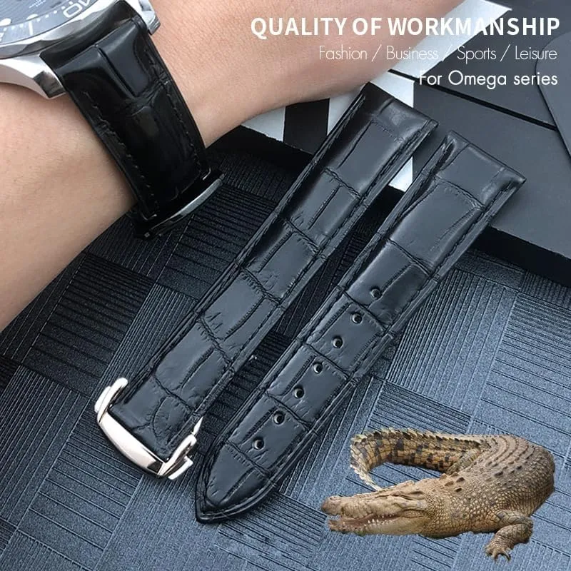 Crocodile Leather Watch Band Fit For Omega De Ville Seamaster Constellation 18mm 19mm 20mm 21mm 22mm Real Alligator Skin Strap