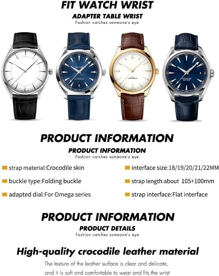 Crocodile Leather Watch Band Fit For Omega De Ville Seamaster Constellation 18mm 19mm 20mm 21mm 22mm Real Alligator Skin Strap