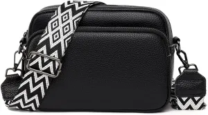 Crossbody Bag for Women Genuine Leather Wide Strap Shoulder Bag Purse Trendy Design Camera Crossbody Purse Top Zip