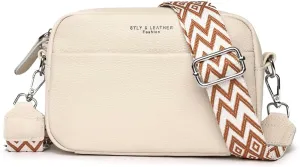 Crossbody Bag for Women Genuine Leather Wide Strap Shoulder Bag Purse Trendy Design Camera Crossbody Purse Top Zip