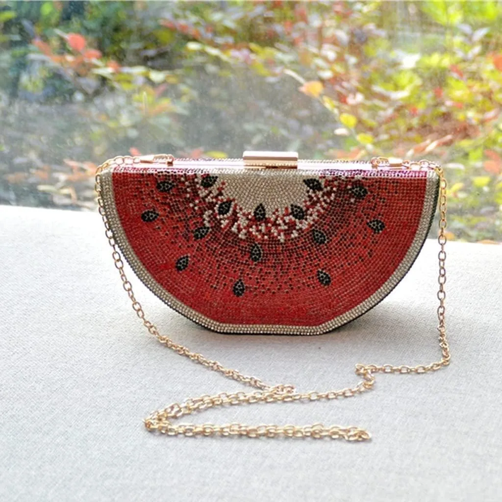 Crossbody Bag for Women,Women Shoulder Bags,Watermelon Slice Evening Clutch Bags for Women Rhinestones Handbags Purses Red (Color : Red)