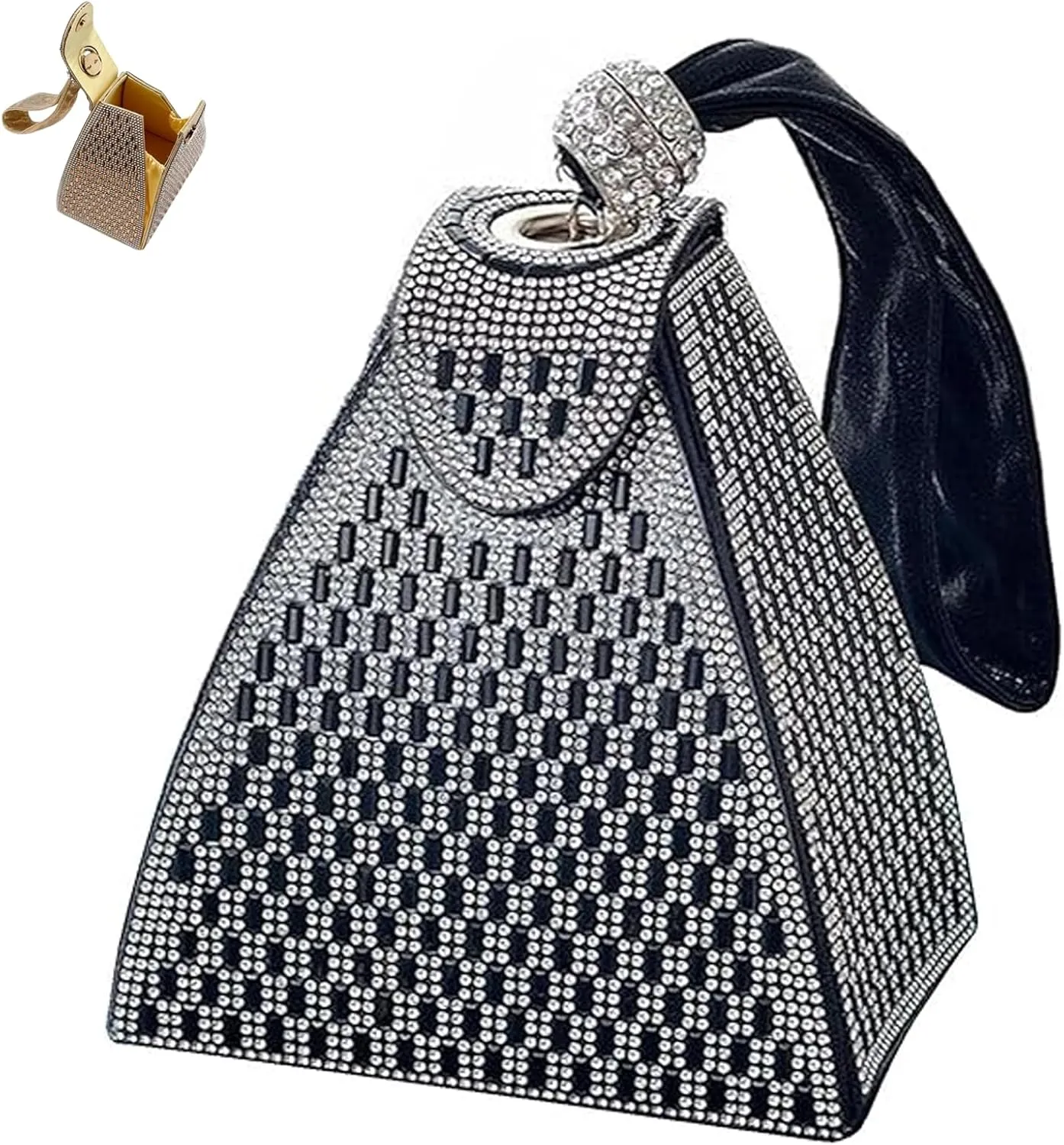 Crystal pyramid handbag, Rhinestone Gold Evening Bag, Triangle Geometric Rhinestone Luxury Evening Clutch Purse