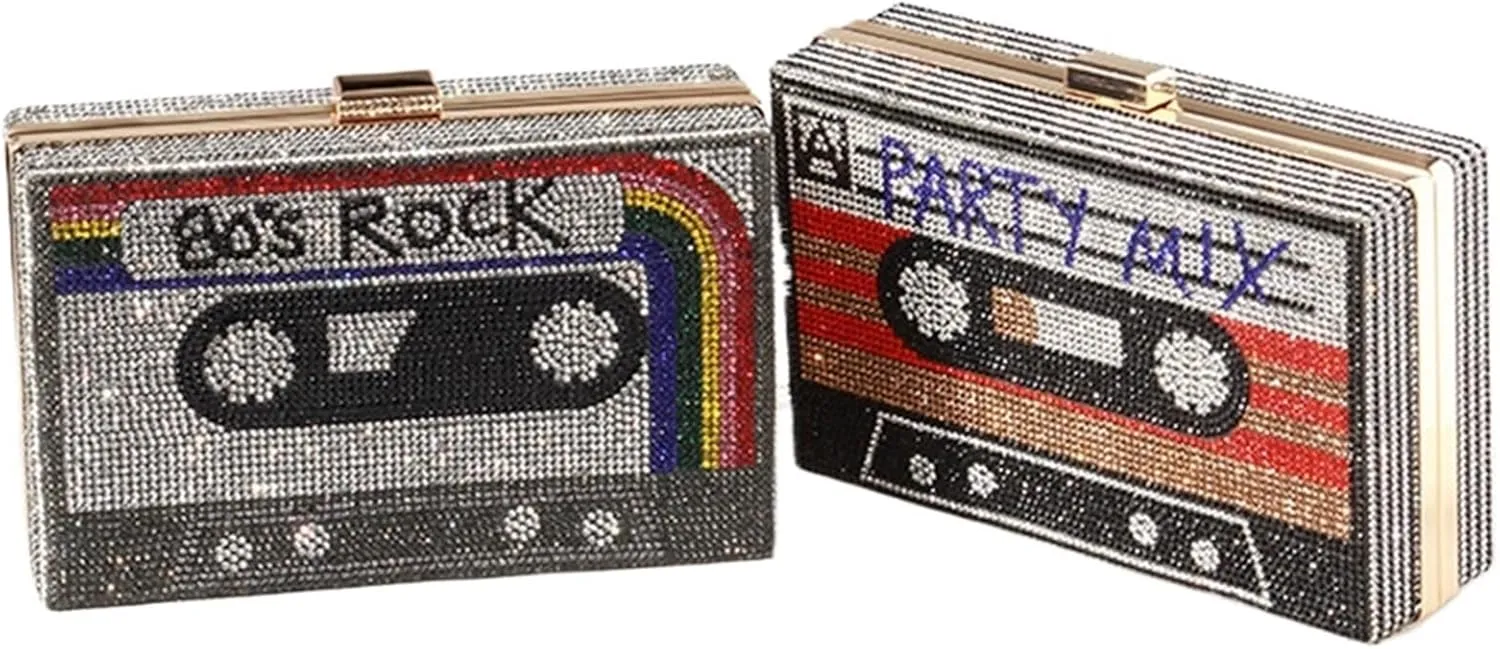 Crystal Women's Rhinestone Wedding Clutch Bag Cassette Tape Evening Bag Party Money Purses Handbags Shoulder Bag