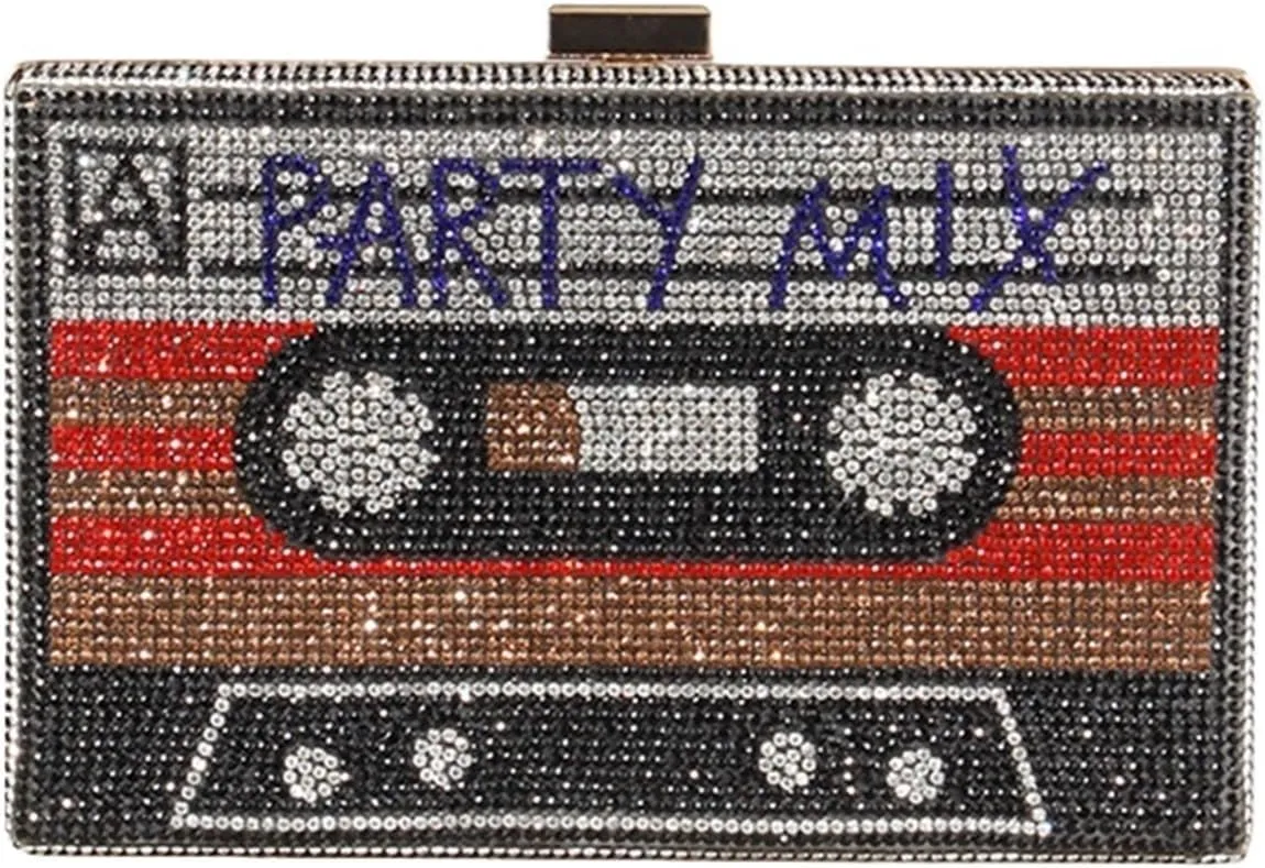 Crystal Women's Rhinestone Wedding Clutch Bag Cassette Tape Evening Bag Party Money Purses Handbags Shoulder Bag