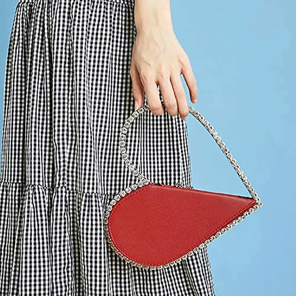 Cute Mini Heart Shape Evening Clutch Bag, Rhinestone Diamond Frame Wedding Party Purse Handbag for Women