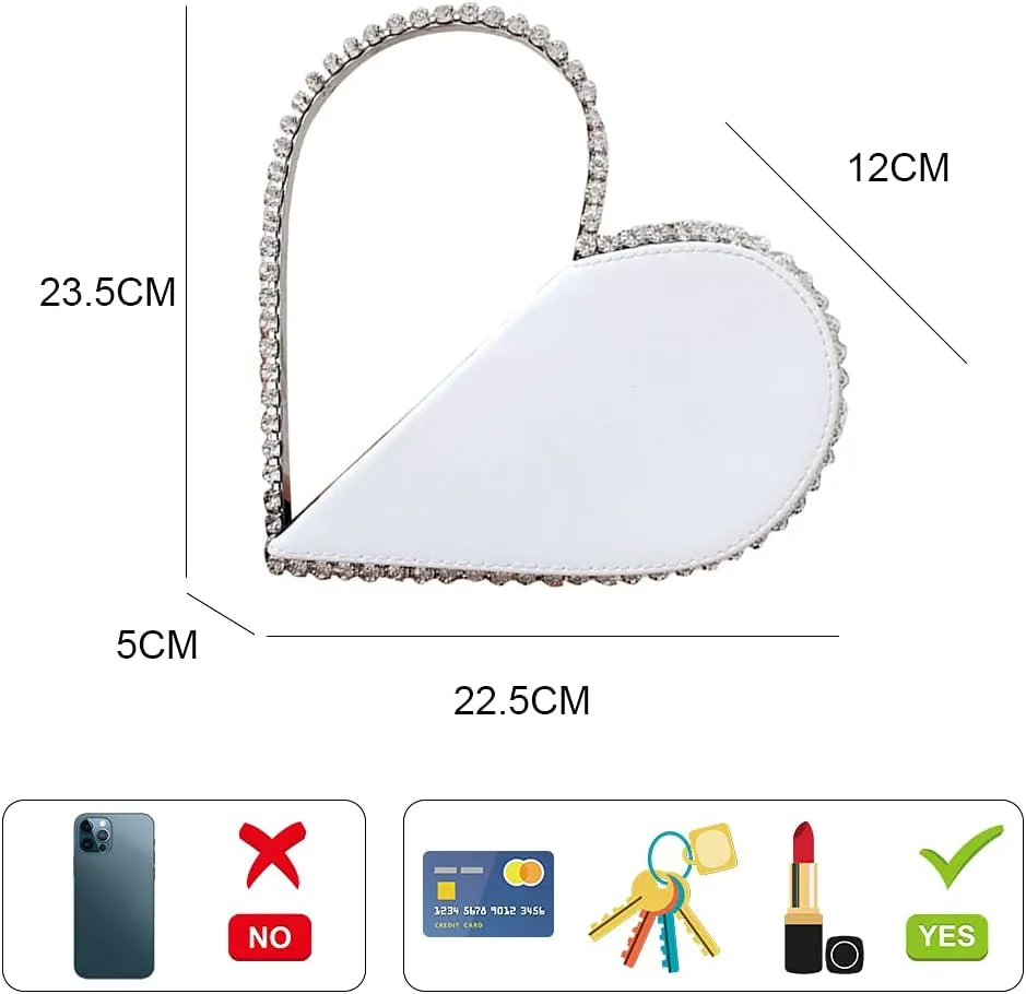 Cute Mini Heart Shape Evening Clutch Bag, Rhinestone Diamond Frame Wedding Party Purse Handbag for Women