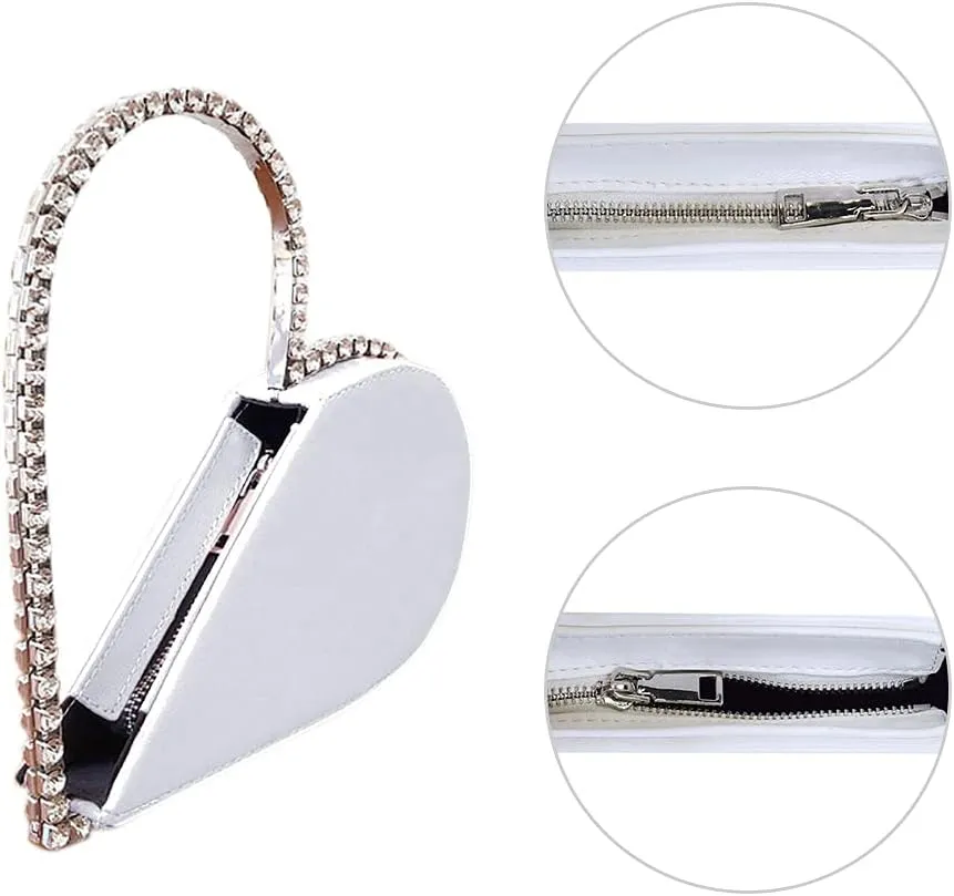 Cute Mini Heart Shape Evening Clutch Bag, Rhinestone Diamond Frame Wedding Party Purse Handbag for Women
