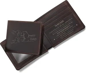 Dad Birthday Gifts - Personalized Custom Engraved Leather Wallet for Daddy - Men Minimalist RFID Blocking Bifold Wallets for StepDad - Christmas Fathers Day Wedding Gift for Him