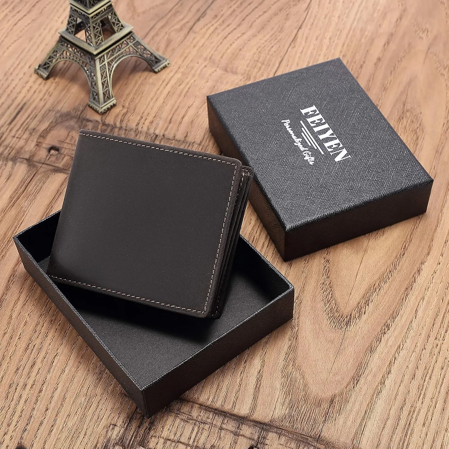 Dad Birthday Gifts - Personalized Custom Engraved Leather Wallet for Daddy - Men Minimalist RFID Blocking Bifold Wallets for StepDad - Christmas Fathers Day Wedding Gift for Him