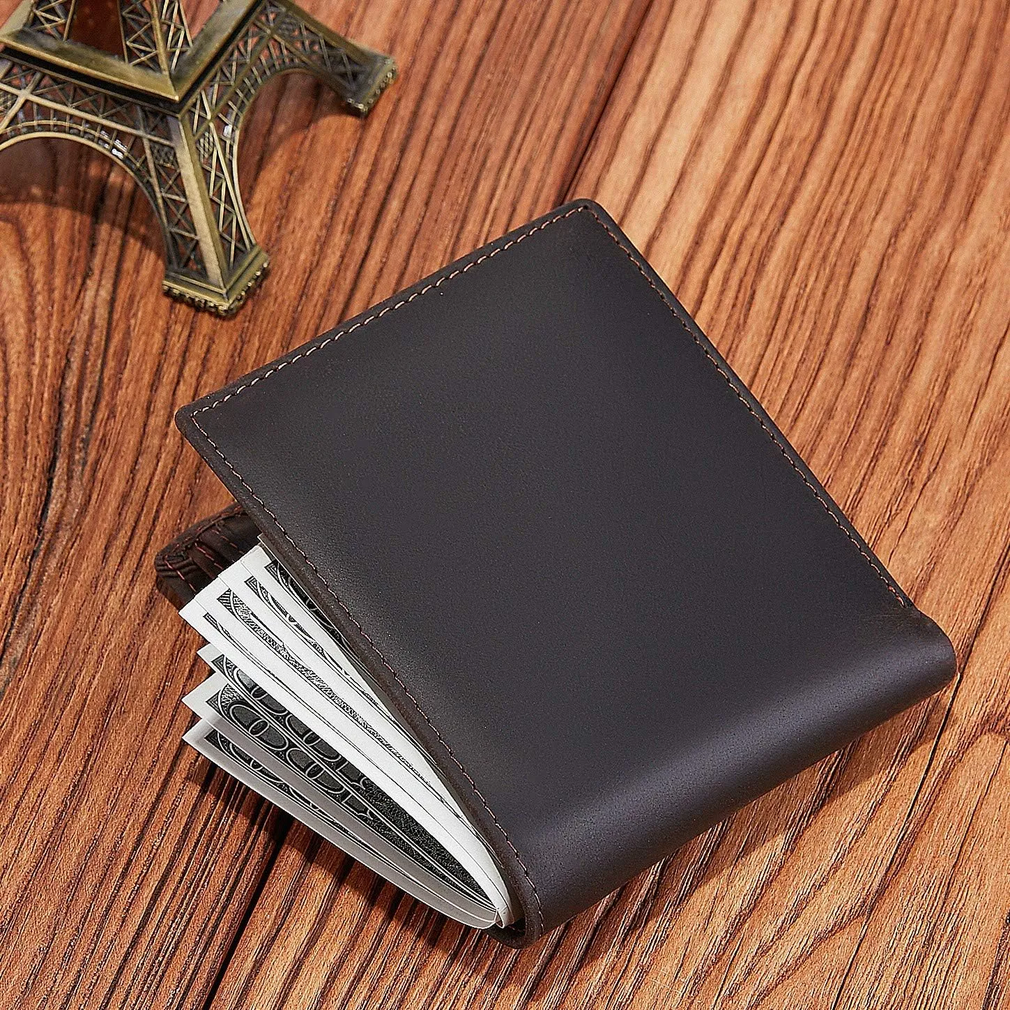 Dad Birthday Gifts - Personalized Custom Engraved Leather Wallet for Daddy - Men Minimalist RFID Blocking Bifold Wallets for StepDad - Christmas Fathers Day Wedding Gift for Him