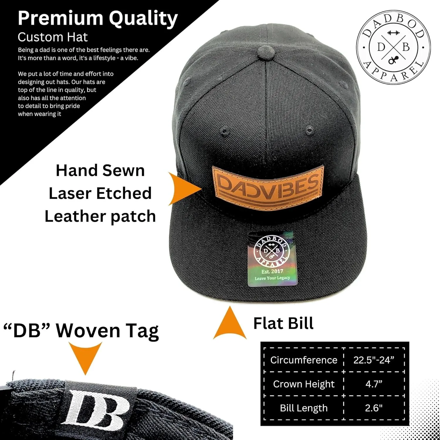 DadVibes Dad Hat - Snapback Baseball Cap Mens Leather Patch