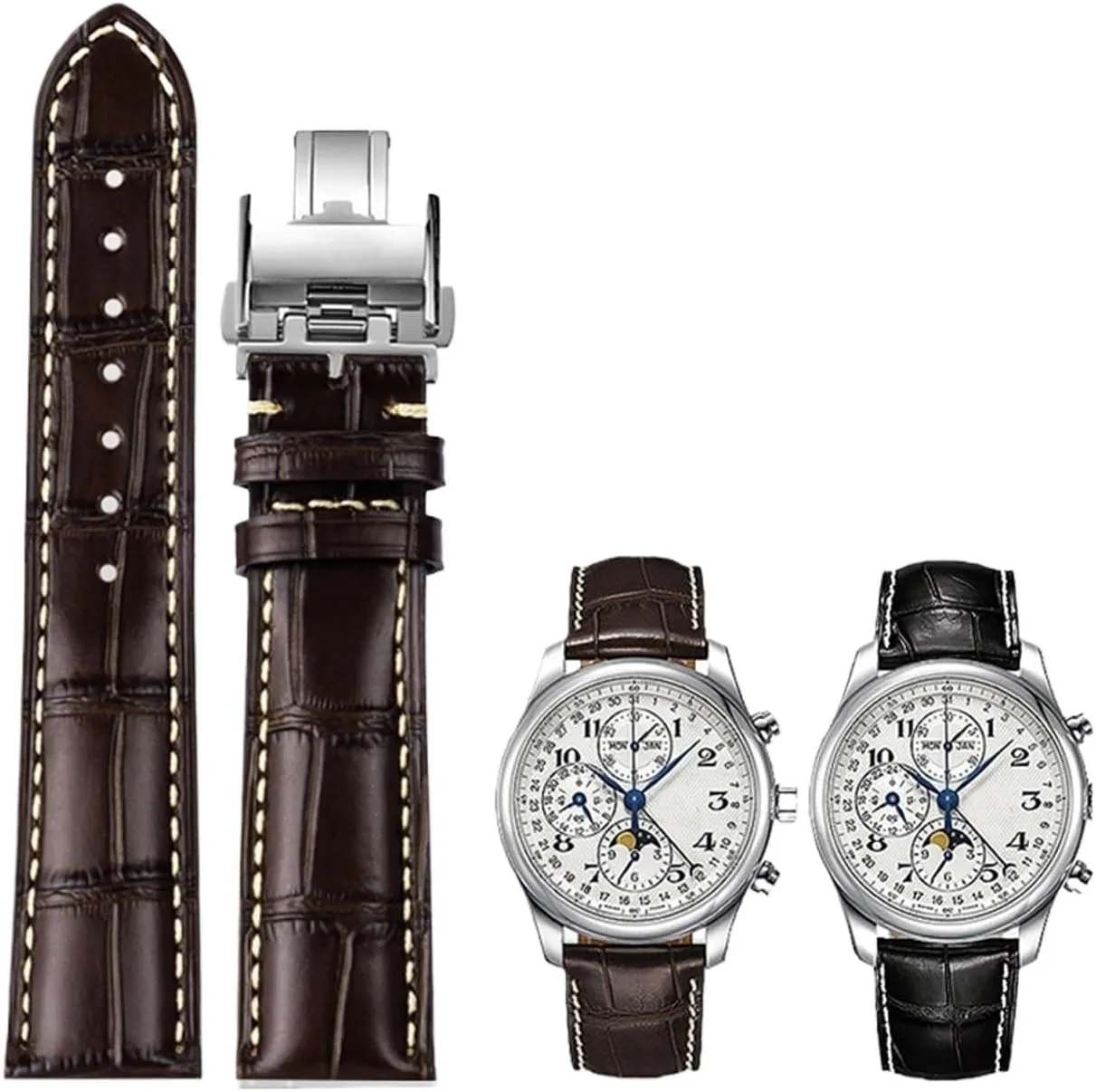 DASEB 19mm 20mm 21mm Watch Band Cowhide Leather Butterfly Buckle watchband，For Longines Masters Collection L3 L4 L2.628/L2.673 Series Replacement Watch Strap