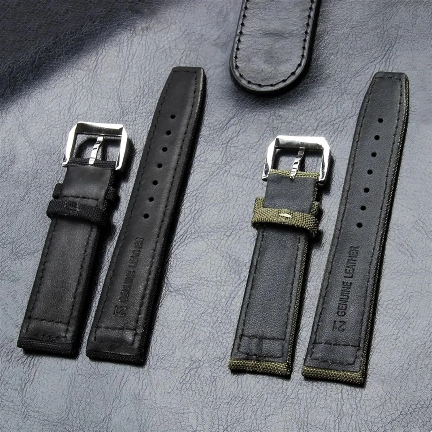 DASEB 20mm 21mm 22mm Nylon Canvas Watchband for IWC PILOT Portugal PORTOFINO Fabric Watch Strap Folding Buckle Cowhide Leather Belt