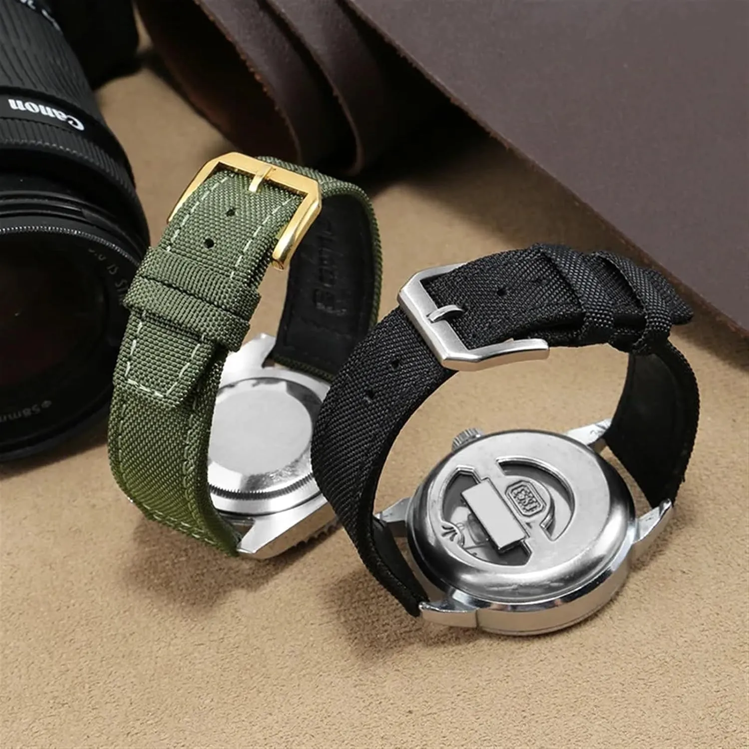 DASEB 20mm 21mm 22mm Nylon Canvas Watchband for IWC PILOT Portugal PORTOFINO Fabric Watch Strap Folding Buckle Cowhide Leather Belt
